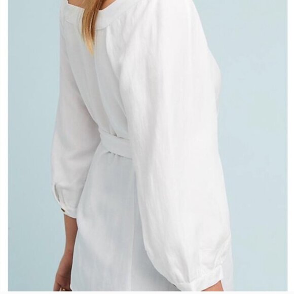 Maeve Anthropologie Alanis Belted Blouse Button Up Shirt Off Shoulder pink sz 8 - Picture 9 of 16